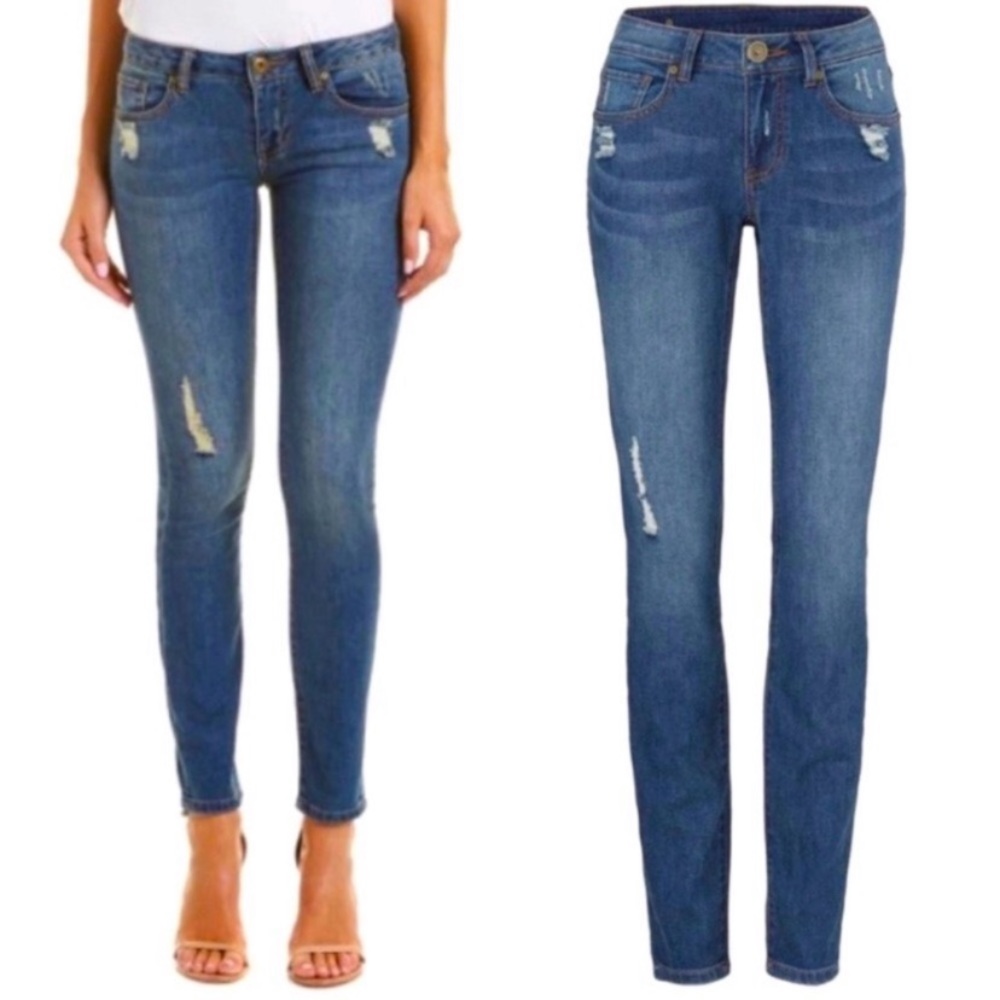 CAbi Skinny Denim Blue Jeans Distressed Style # 5087